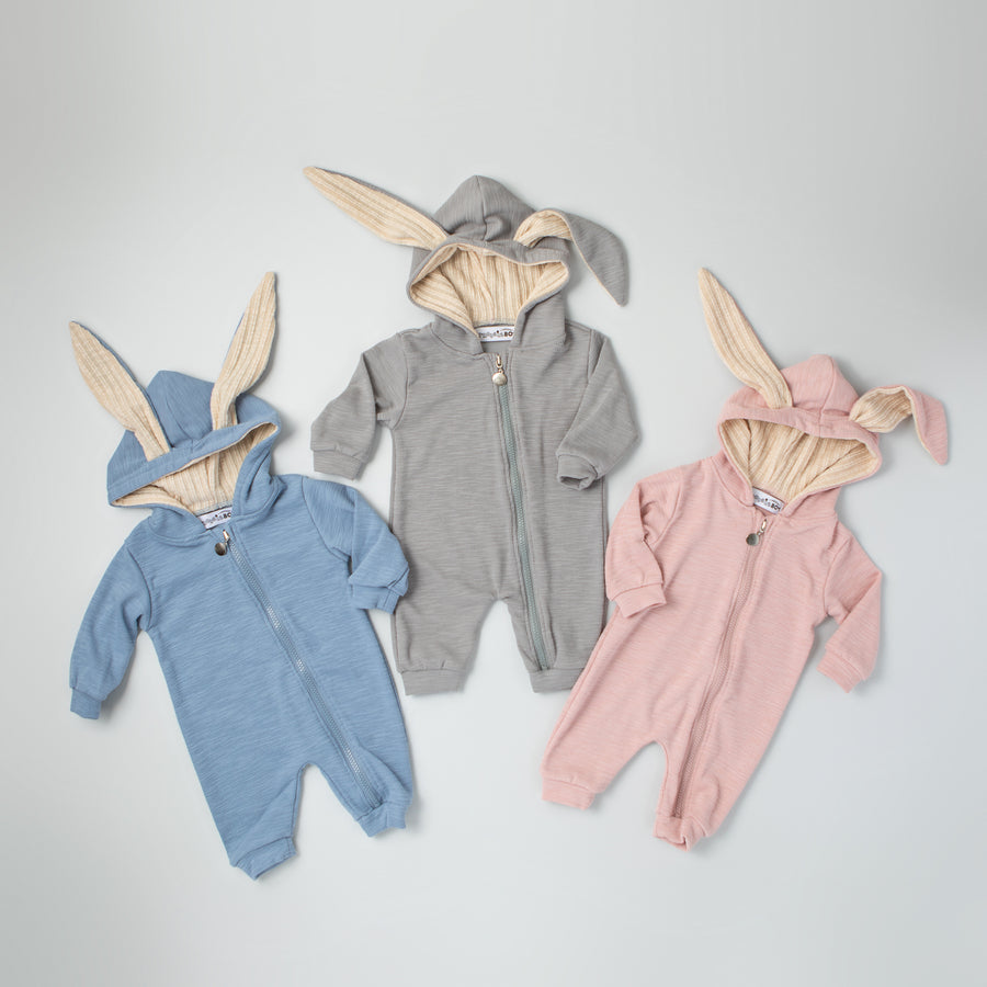 Gray Personalized Embroidered Easter Romper with Bunny Ears
