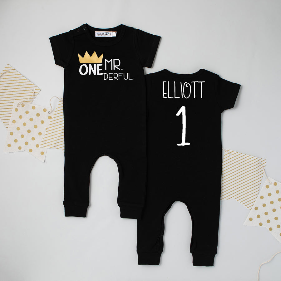 "Mr. Onederful" Slim Fit 1st Birthday Short Sleeve Romper