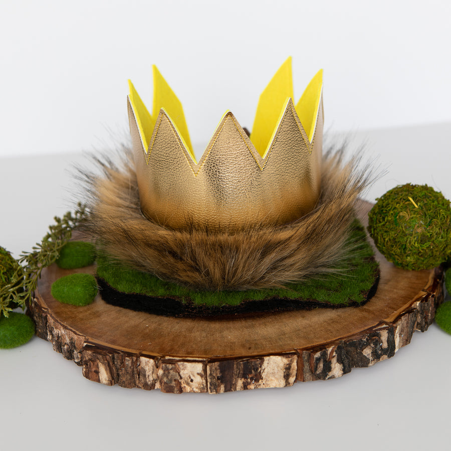 Wild One Gold Crown and Tail with Faux Fur