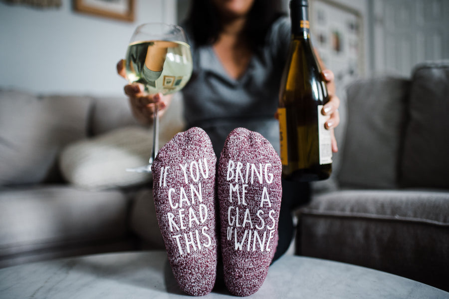 "If you can read this...bring me a glass of wine" Birthday Gift Socks