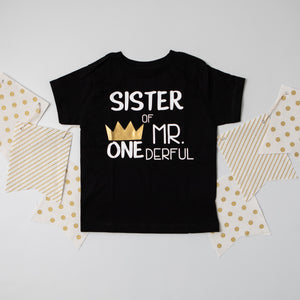 "Sibling of Mr. Onederful" 1st Birthday Brother Sister Family Shirts