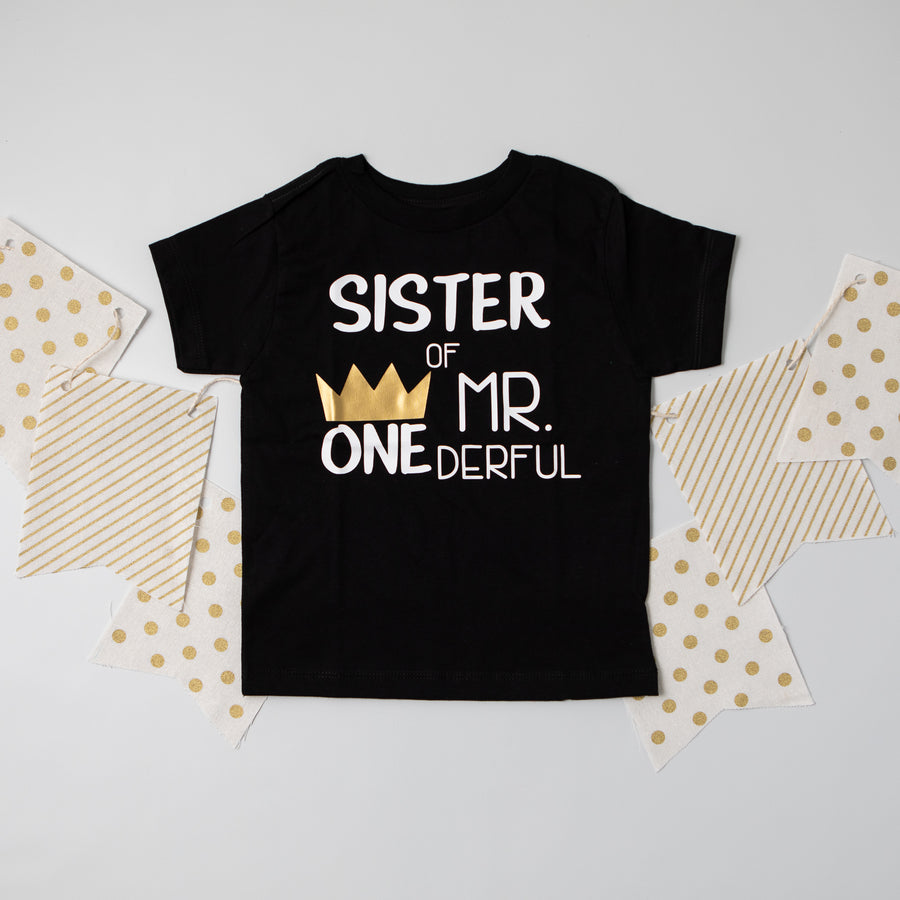 "Sibling of Mr. Onederful" 1st Birthday Brother Sister Family Shirts