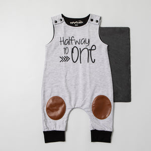 "Halfway to One" 1/2 Birthday Romper with Knee Patches