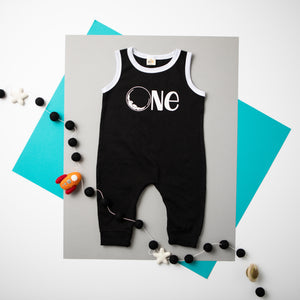 "One" Moon Space Themed Personalized 1st Birthday Ringed Romper