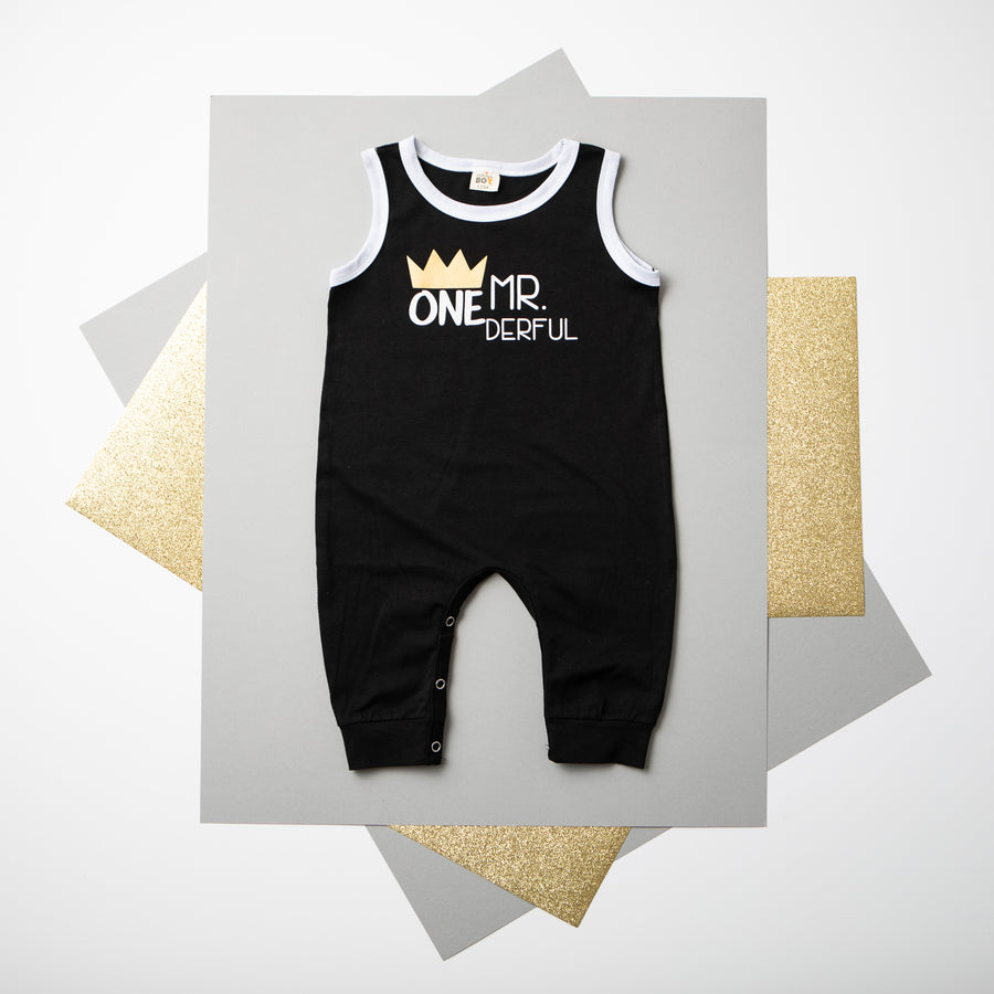 "Mr. Onederful" Personalized 1st Birthday Ringed Romper