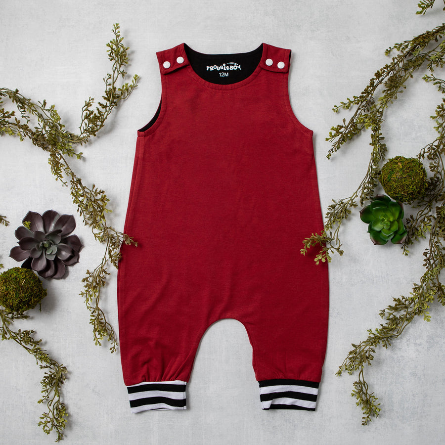 TroubleBoy® Black, Red, or Gray Blank Romper with Striped Cuff