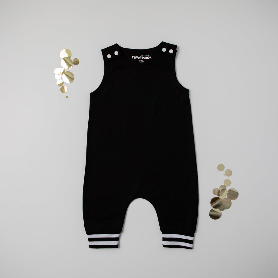 TroubleBoy® Black, Red, or Gray Blank Romper with Striped Cuff