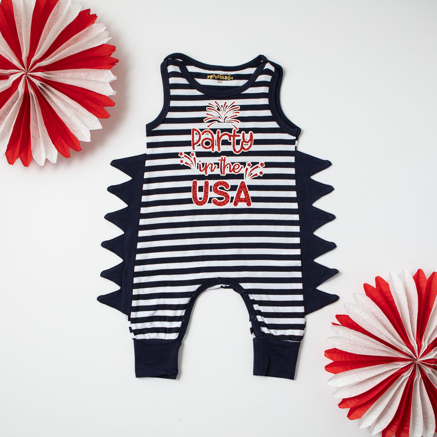 "Party in the USA" July 4th Navy & White Romper