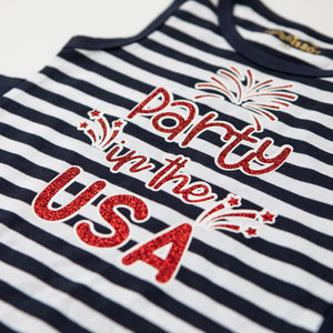 "Party in the USA" July 4th Navy & White Romper