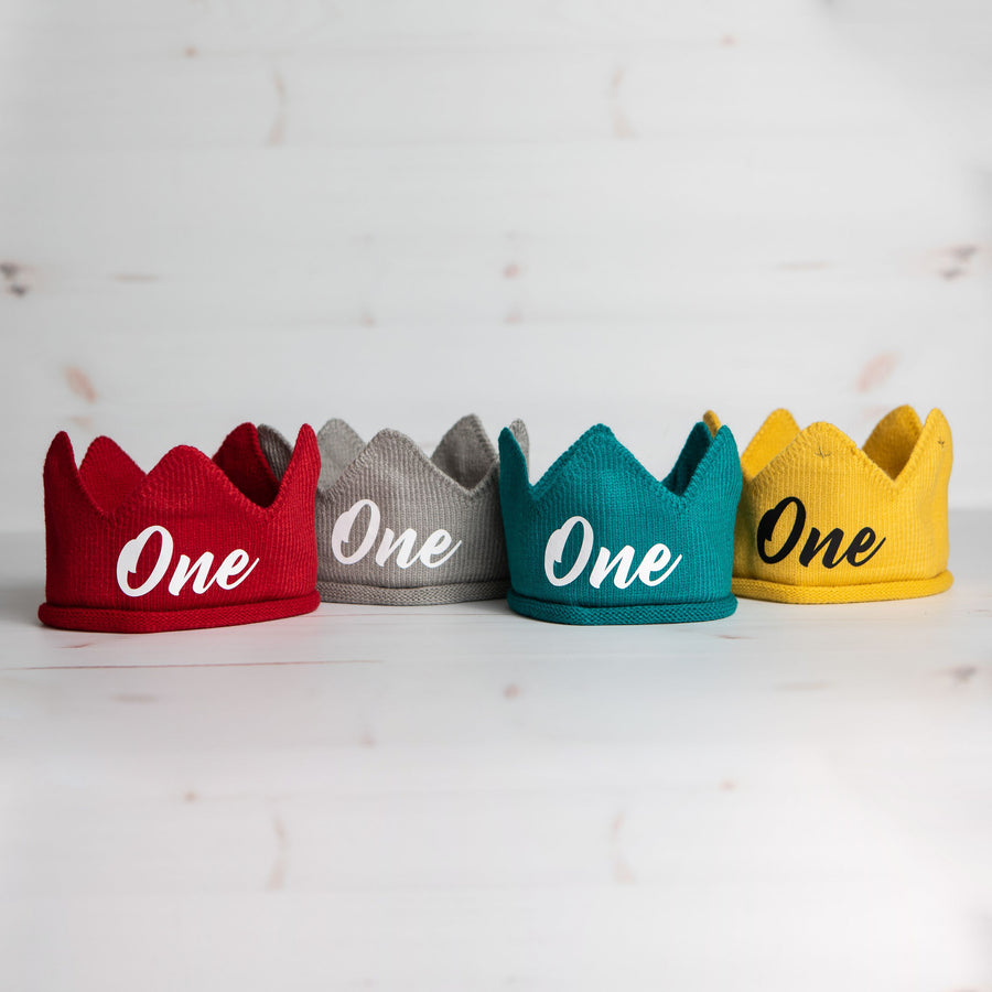 Red Gray Teal and Gold crowns with One lettering