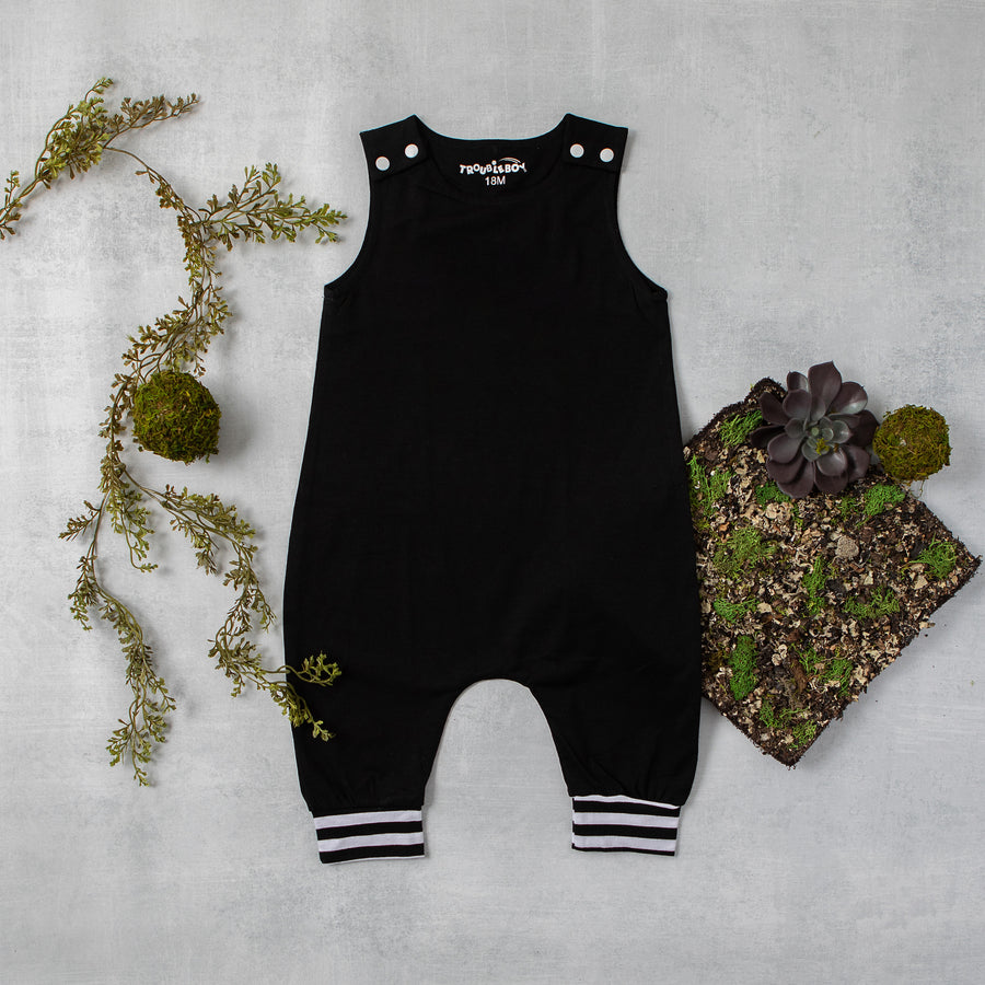TroubleBoy® Black, Red, or Gray Blank Romper with Striped Cuff