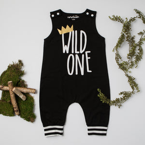 Wild One First Birthday Romper with Striped Cuff