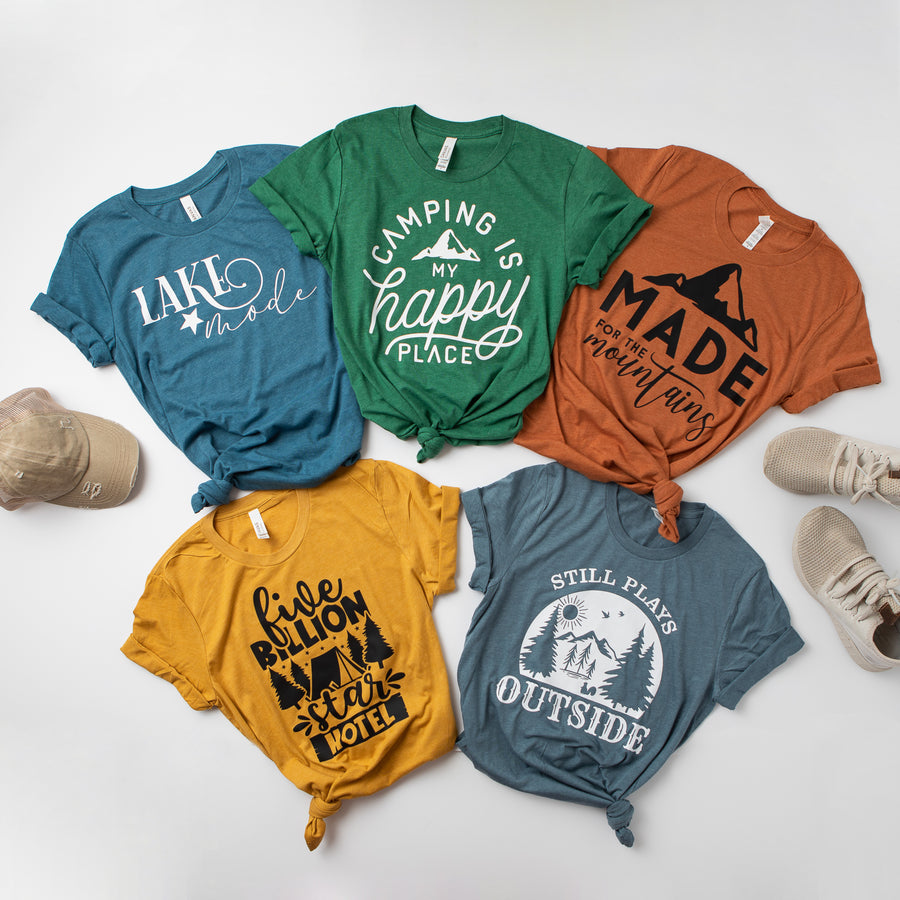 t shirts camping Camping Is My Happy Place" Outdoor T-shirt – 2TroubleBoys