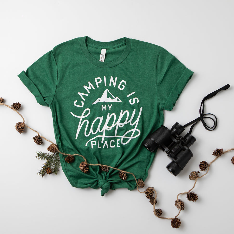 Camping is My Happy Place Tshirt. Summer Adventure Graphic Tee. Vacation Shirt For Women. Family Camper Gift. Camping Crew. Campers Gift.