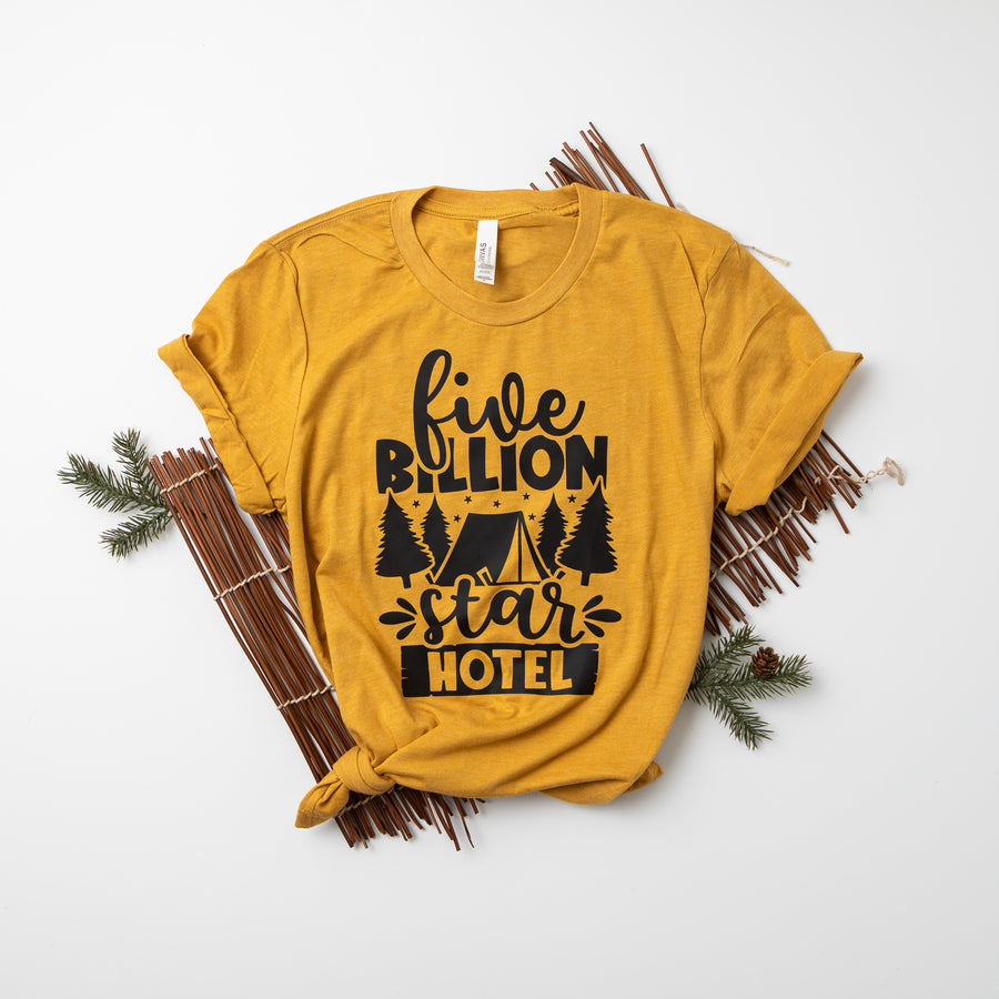 "Five Billion Star Hotel" Camping T-shirt