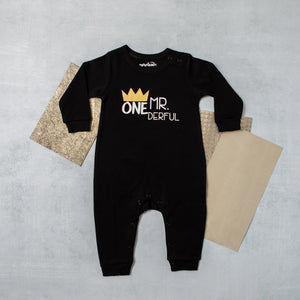 Long Sleeve Mr. Onederful First Birthday Romper 6-9 mo- VIP