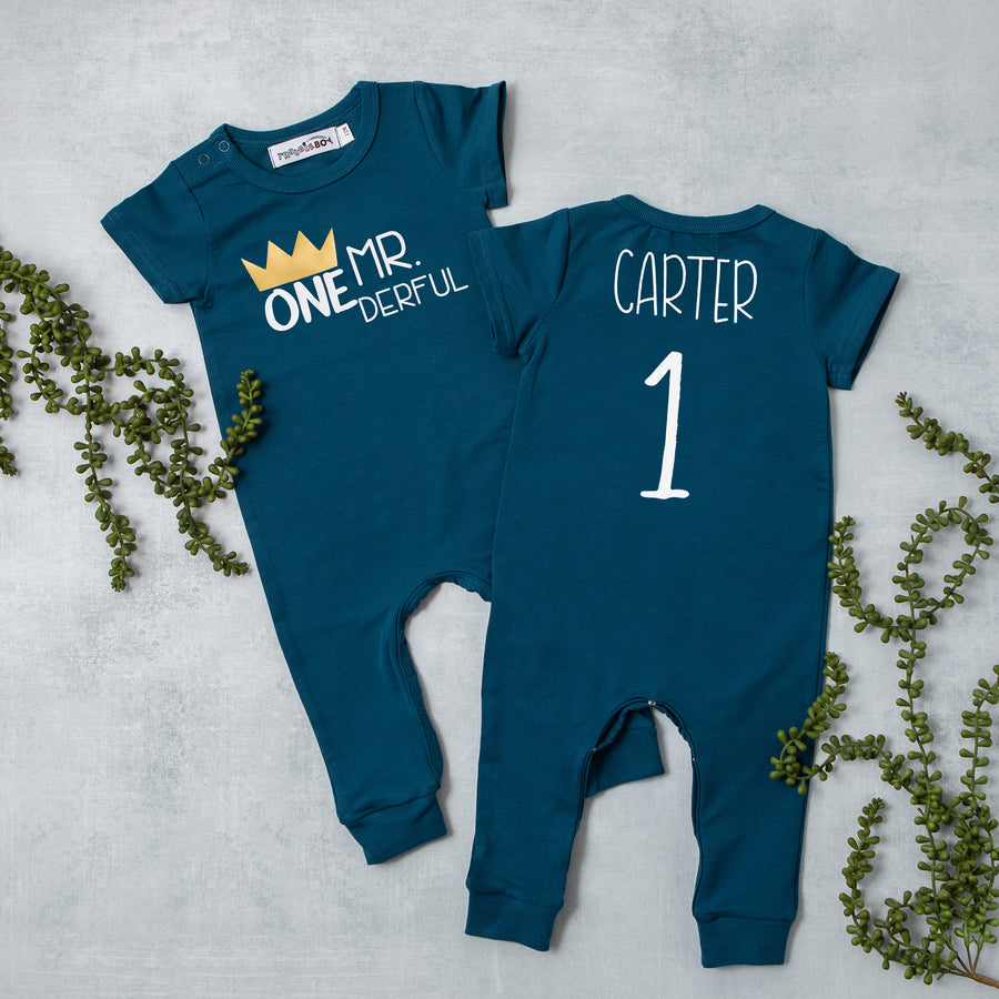 "Mr. Onederful" Slim Fit 1st Birthday Short Sleeve Romper