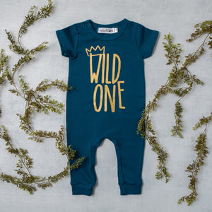 "Wild One" Slim Fit First Birthday Romper with Gold Writing