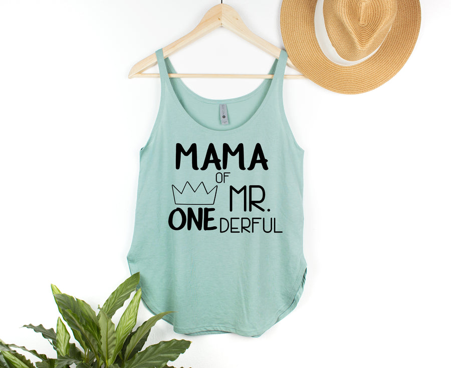 Cut Out Design Mama of Mr. Onederful Woman's Tank Top