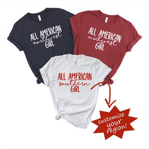 "All-American Girl" Patriotic July 4th T-Shirts