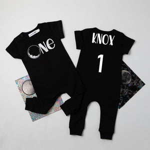 Aegean Blue "One" Moon Slim Fit Space Themed 1st Birthday Romper