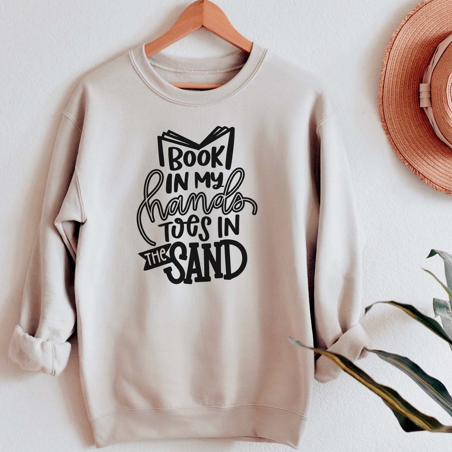 Book In My Hands Toes In The Sand. Book Sweatshirt. Spring and Pastel color. Gift for Readers. Book Club Gift. Christmas. Back to School. Bookish