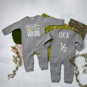 "Halfway to Becoming Wild One" 1/2 Birthday Long Sleeve Romper