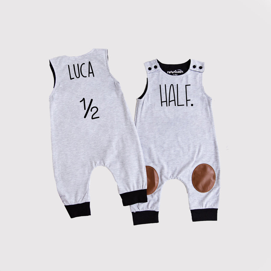 "Half" 1/2 Birthday Romper with Knee Patches