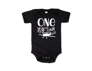 "One Year Has Flown By" Airplane Personalized 1st Birthday T-shirt/Bodysuit