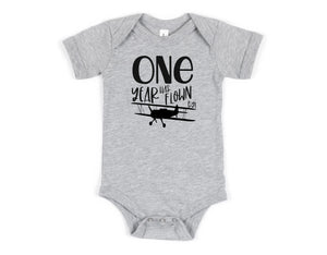 "One Year Has Flown By" Airplane Personalized 1st Birthday T-shirt/Bodysuit