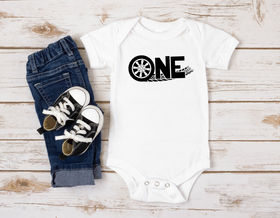 "One" Racecar Themed First Birthday T-shirt/Bodysuit