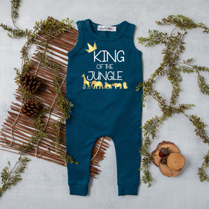 Gray "King of the Jungle" Jungle Slim Fit First Birthday Romper