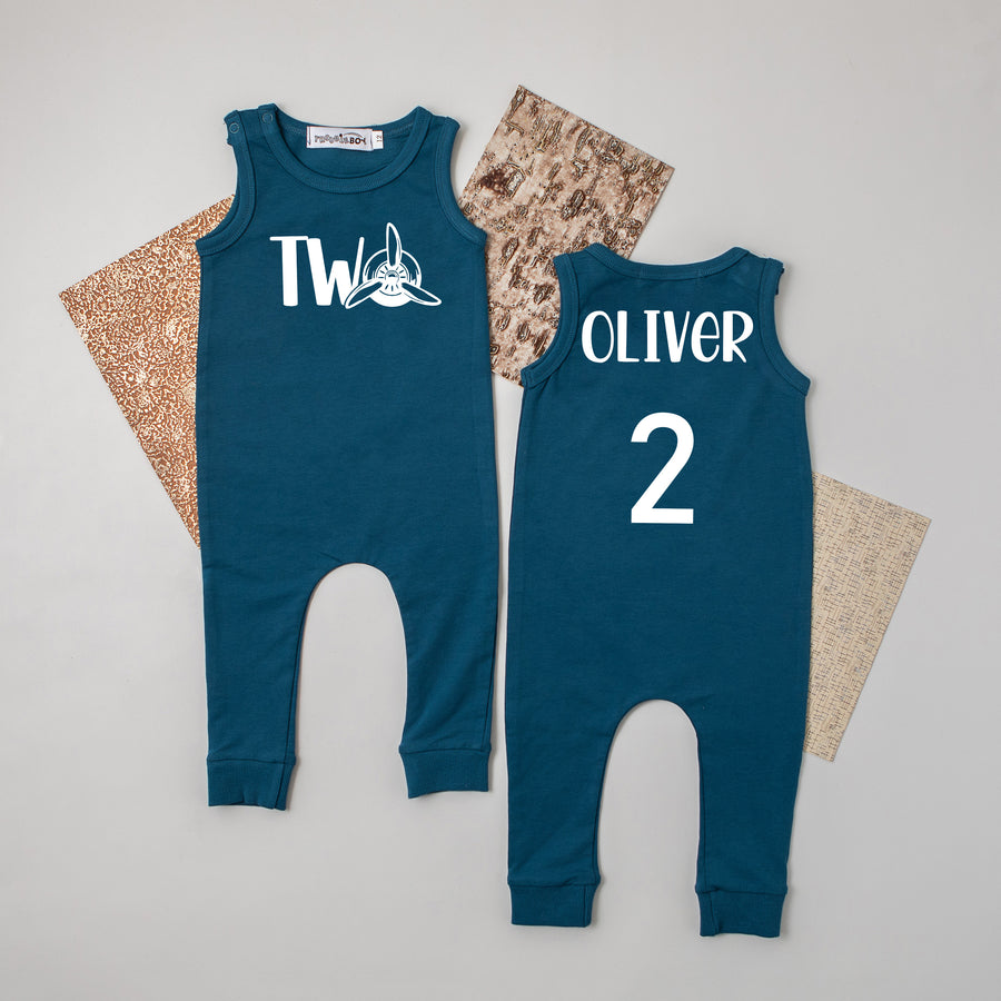"Two" Airplane Slim Fit First Birthday Romper