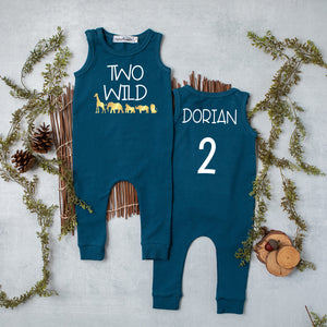 Aegean Blue "Two Wild" Jungle Slim Fit Second Birthday Romper