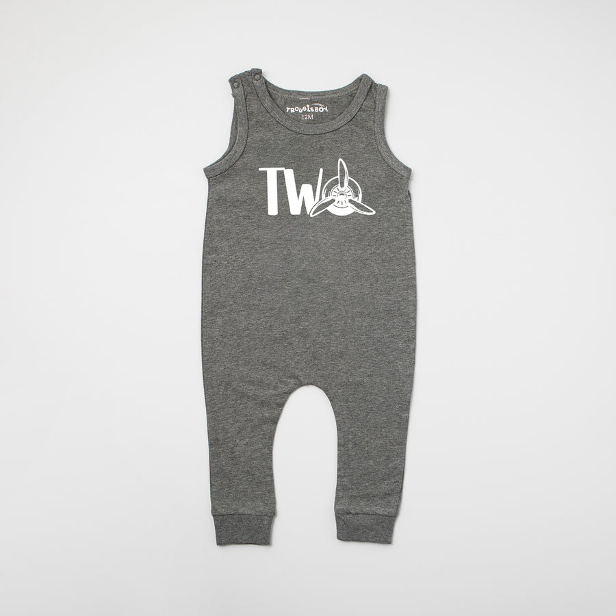 "Two" Airplane Slim Fit First Birthday Romper