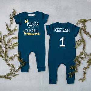 Gray "King of the Jungle" Jungle Slim Fit First Birthday Romper