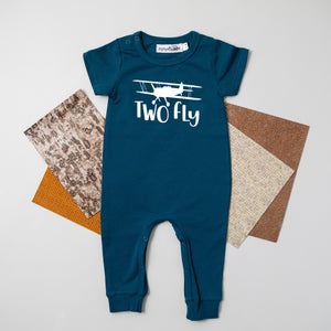 Black "Two Fly" Airplane Slim Fit 2nd Birthday Romper