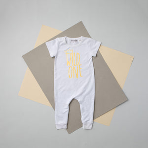 "Wild One" Slim Fit First Birthday Romper with Gold Writing