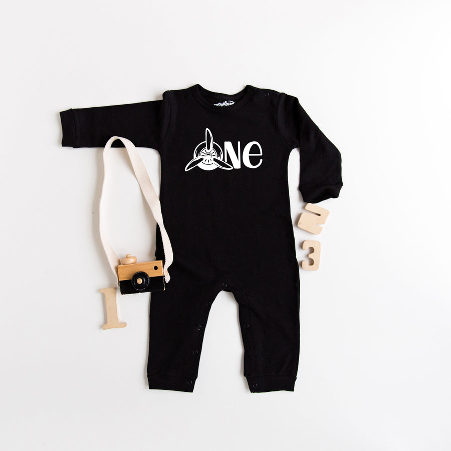 "One" Airplane Personalized 1st Birthday Long Sleeve Romper