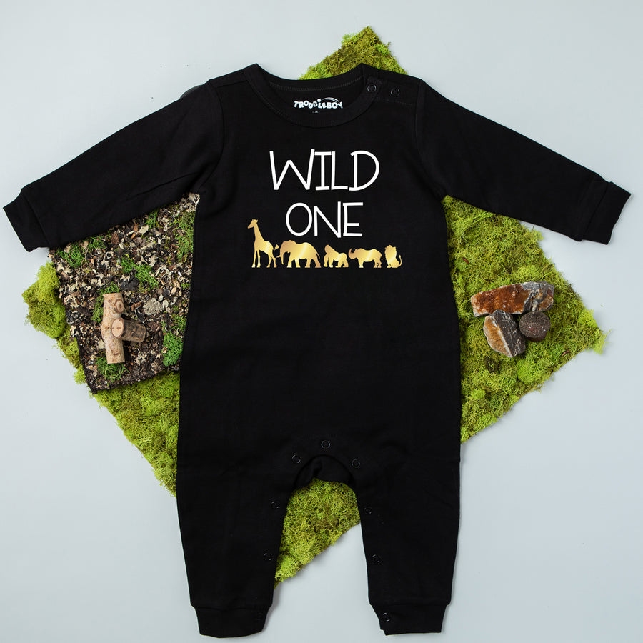 "Wild One" Jungle Themed Long Sleeve Romper