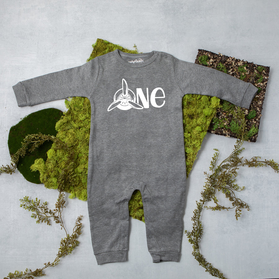 "One" Airplane Personalized 1st Birthday Long Sleeve Romper