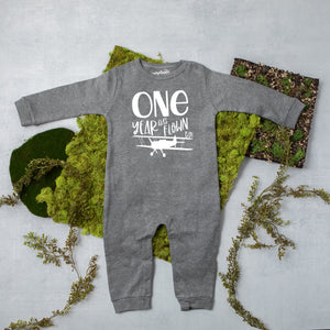 "One Year Has Flown By" Airplane 1st Birthday Long Sleeve Romper