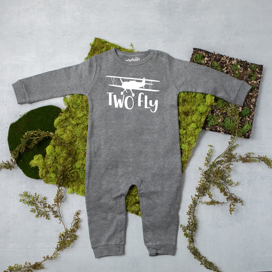 "Two Fly" Airplane Themed Long Sleeve Romper