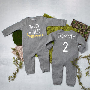 "Two Wild" Jungle Themed Long Sleeve Romper