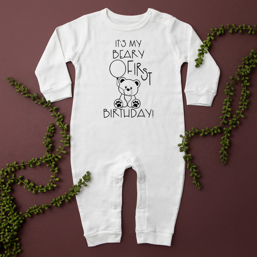 "It's My Beary First Birthday" Personalized Long Sleeve Romper