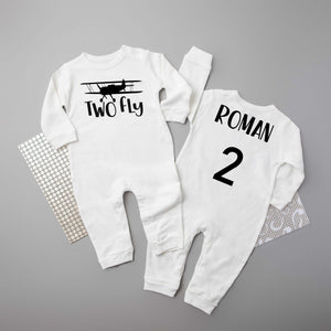 "Two Fly" Airplane Themed Long Sleeve Romper