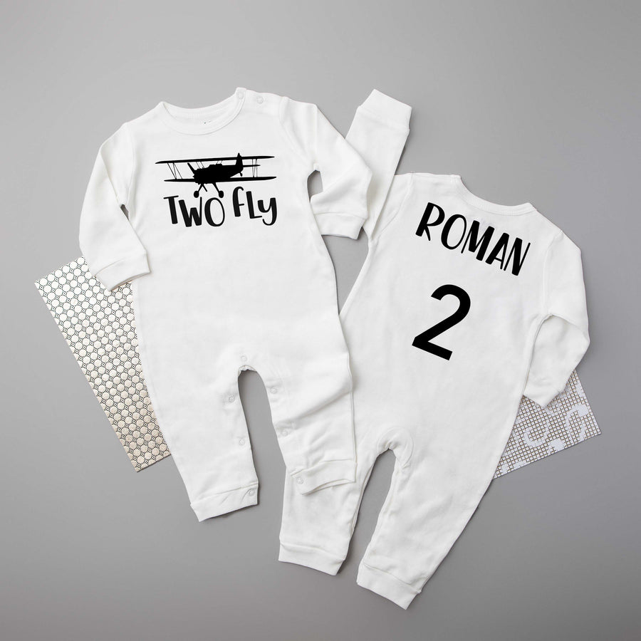 "Two Fly" Airplane Themed Long Sleeve Romper
