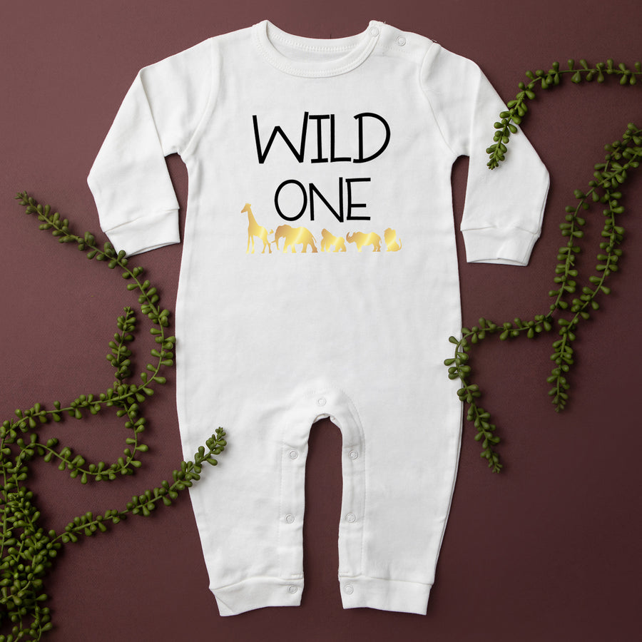 "Wild One" Jungle Themed Long Sleeve Romper