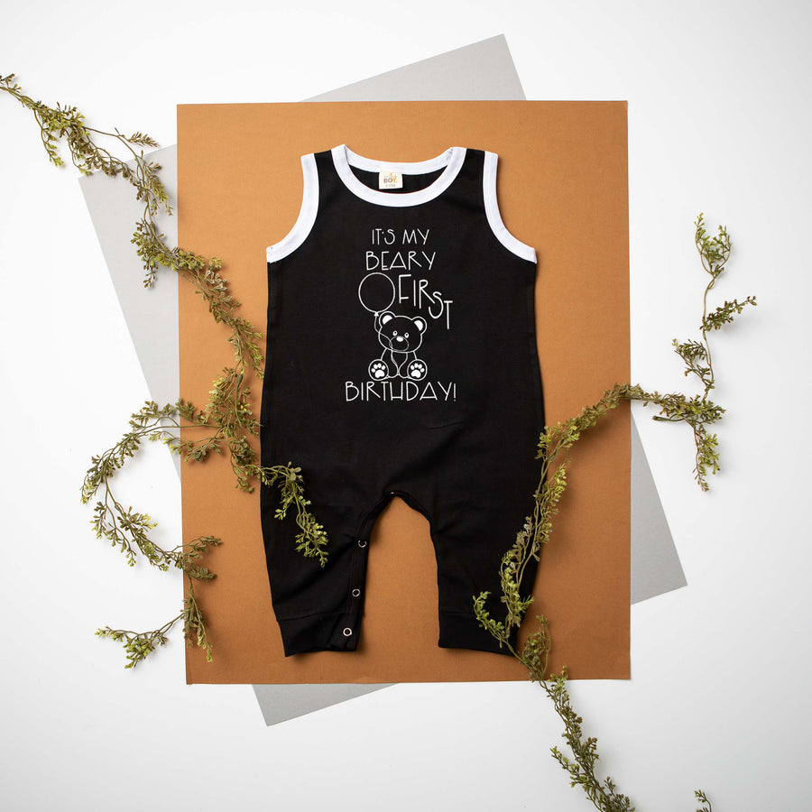 "It's My Beary First Birthday" Teddy Bear Ringed Romper