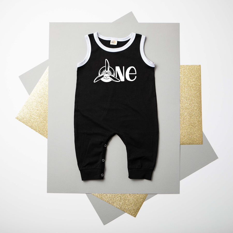 "One" Airplane Themed First Birthday Ringed Romper